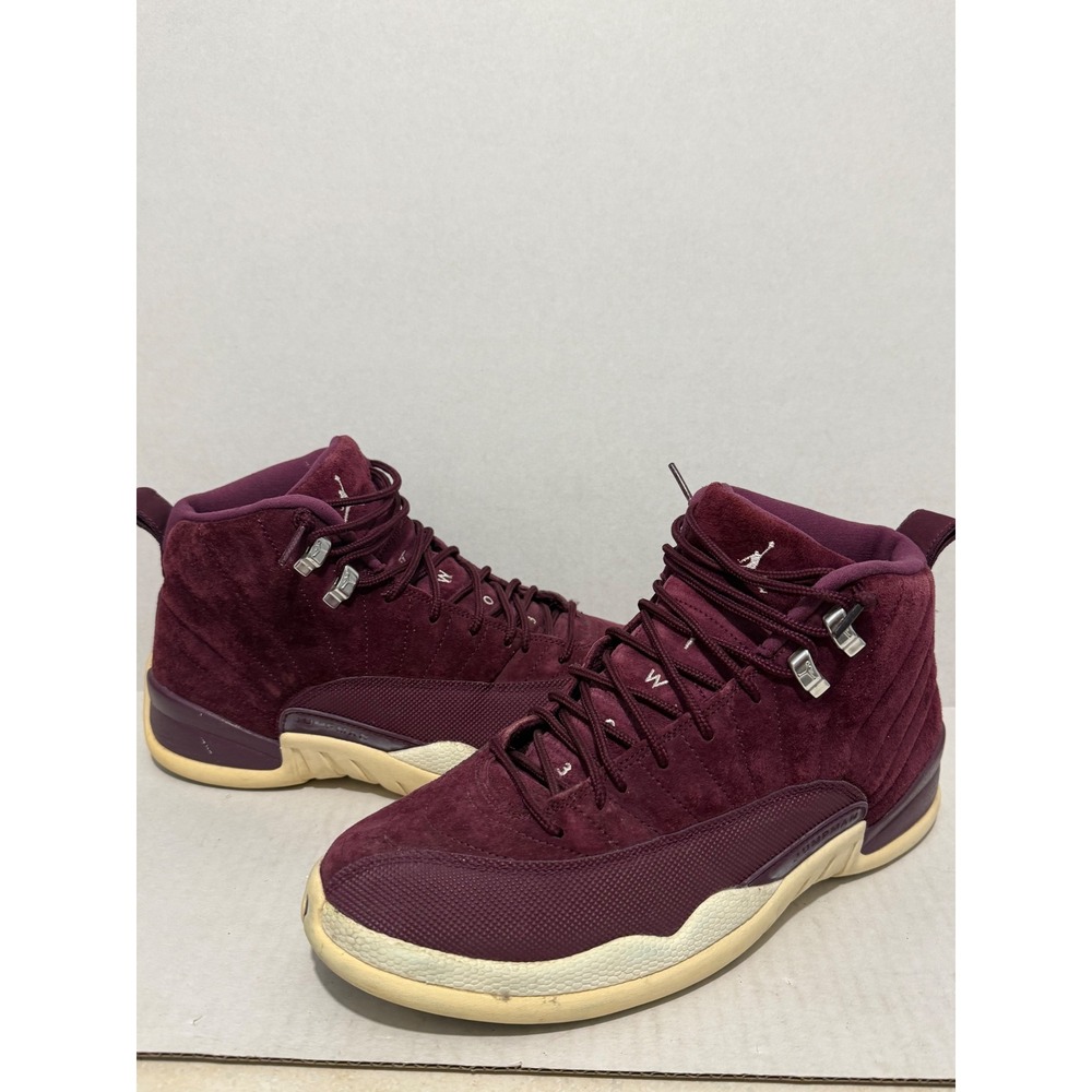 Jordan 12 Retro Bordeaux Mens 10 Burgundy Suede Sneakers 130690-617
